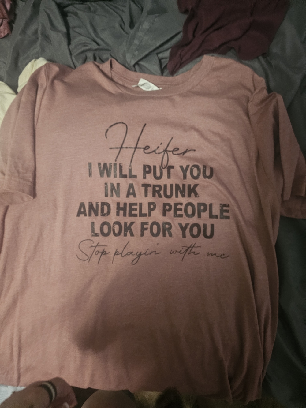 Graphic Short Sleeve Tee - Mauve Pink with Script Slogan